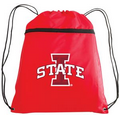 Polyester Drawstring Backpack w/ Zipper Front Pocket - 1 Color (14"x19")